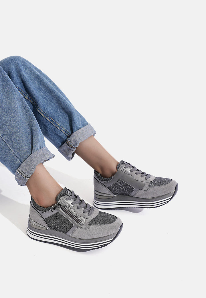 sneakers stringate donna colore grigio con platform e zip