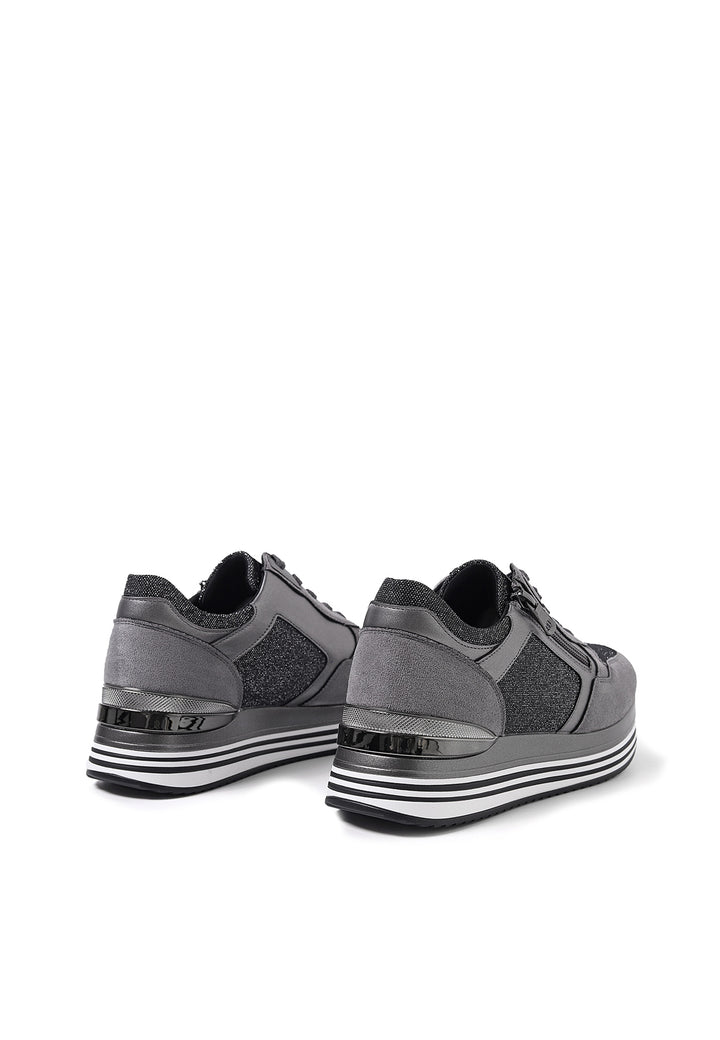 sneakers stringate donna colore grigio con platform e zip