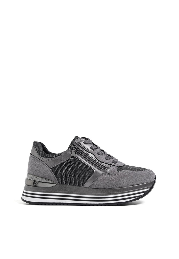sneakers stringate donna colore grigio con platform e zip