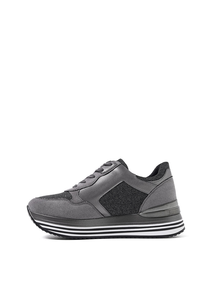 sneakers stringate donna colore grigio con platform e zip