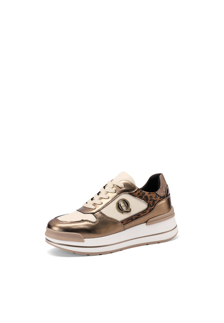 Sneakers con suola alta e dettagli metallici bronzo con inserti leopardati