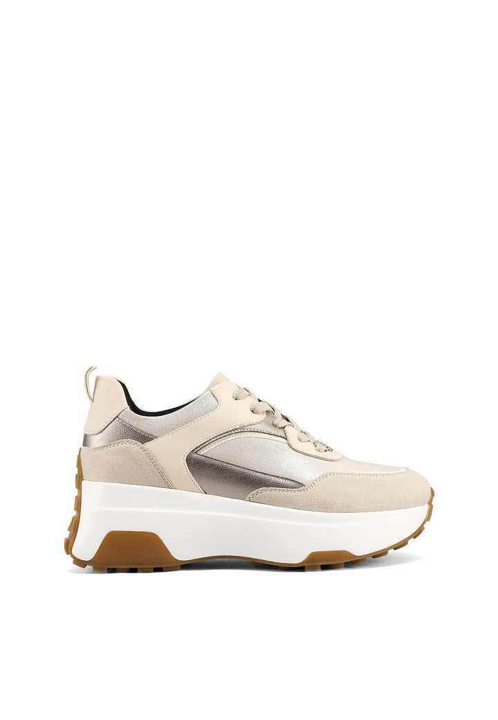 sneakers stringate beige da donna con suola alta