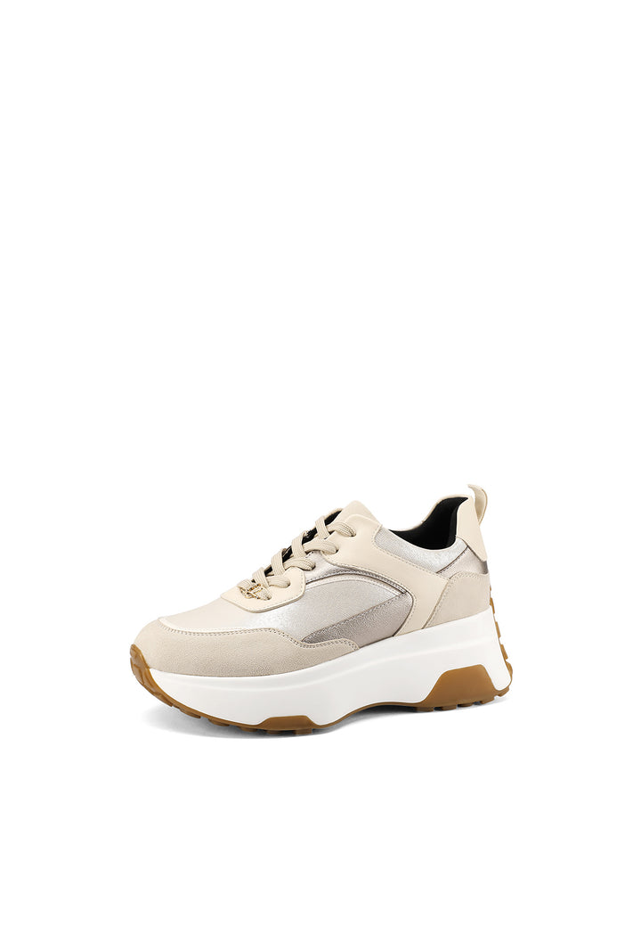 sneakers stringate beige da donna con suola alta