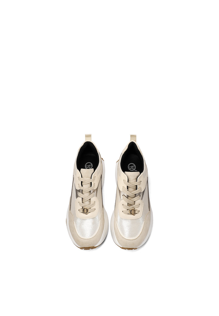 sneakers stringate beige da donna con suola alta