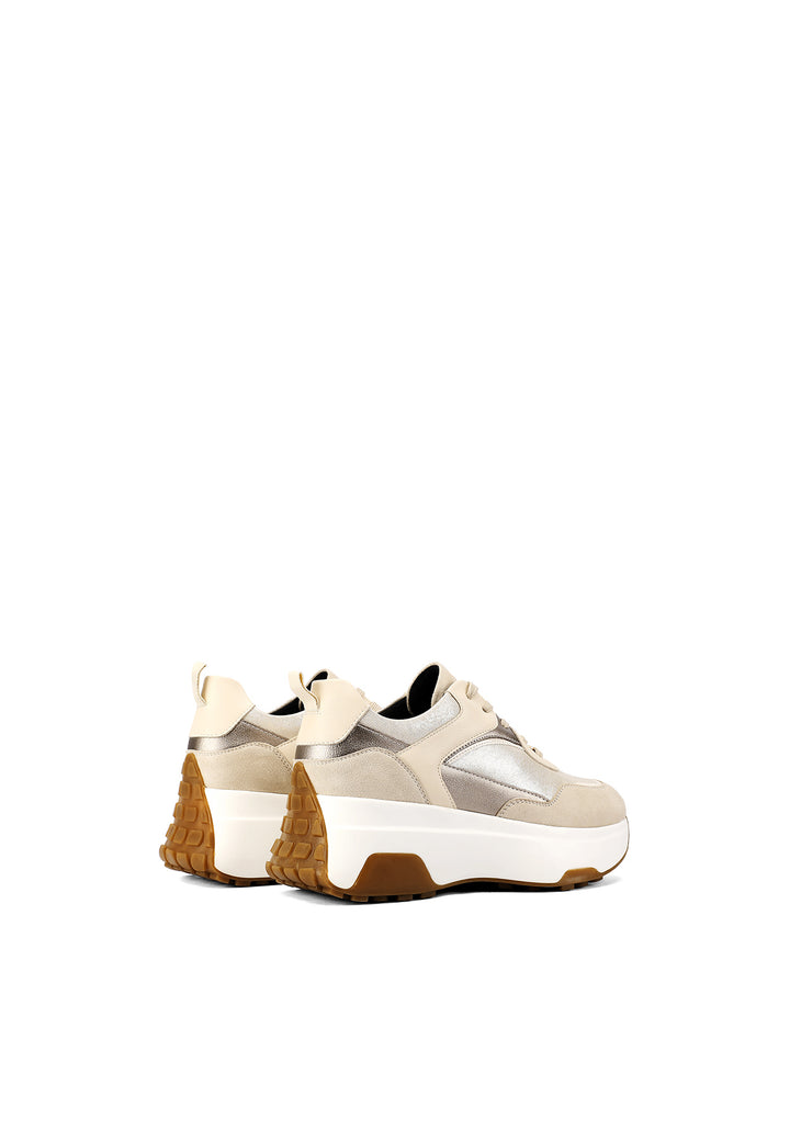 sneakers stringate beige da donna con suola alta