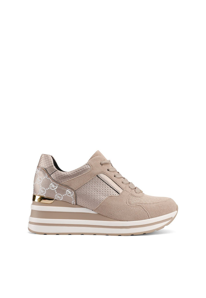 Sneakers da donna beige con tacco e lacci