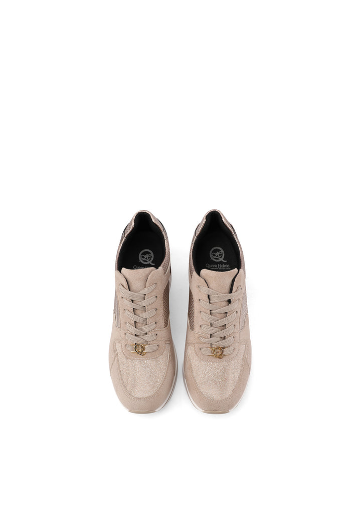 Sneakers da donna beige con tacco e lacci