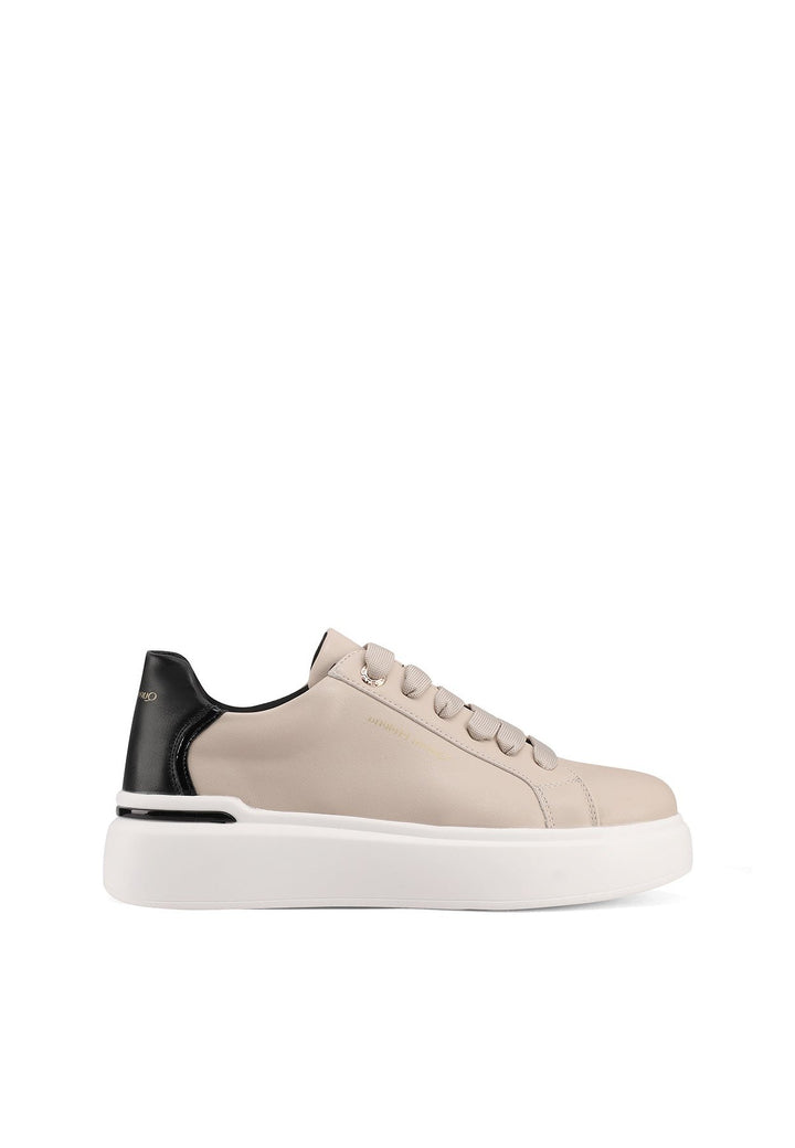 sneakers da donna beige e nere con suola alta e lacci