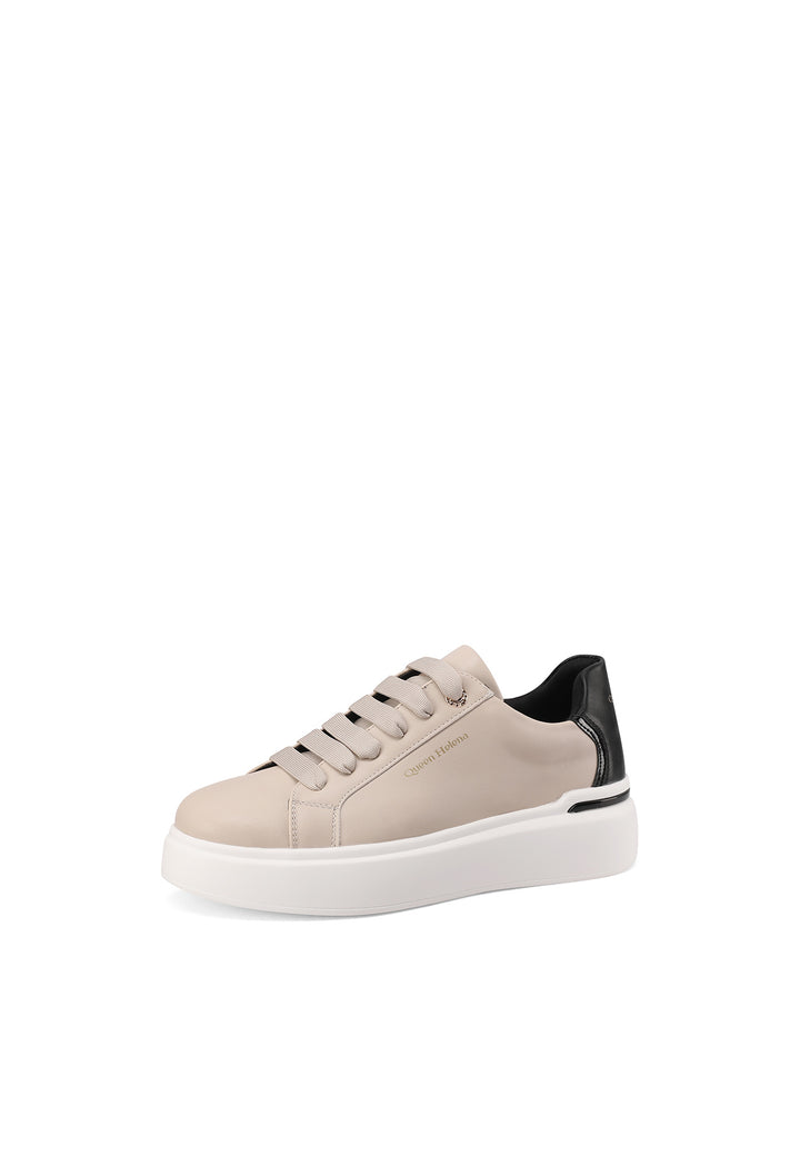 sneakers da donna beige e nere con suola alta e lacci