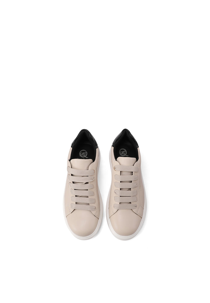 sneakers da donna beige e nere con suola alta e lacci