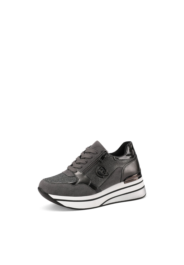 sneakers grigie con suola alta e lacci