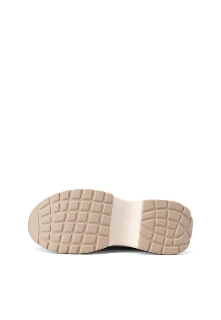 Sneakers da donna con zeppa in camoscio beige e inserti metallizzati