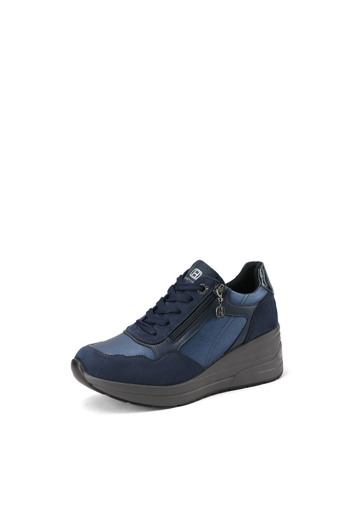 Sneakers da donna con zeppa in camoscio e inserti metallizzati 
