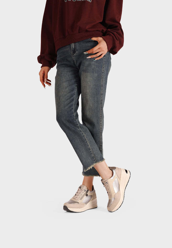 Sneakers da donna con zeppa in camoscio e inserti metallizzati 