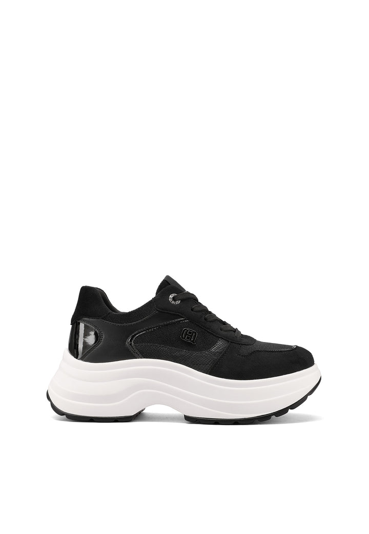 Sneakers da donna con zeppa in camoscio e inserti metallizzati