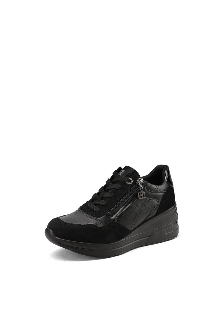 Sneakers da donna con zeppa in camoscio e inserti metallizzati 