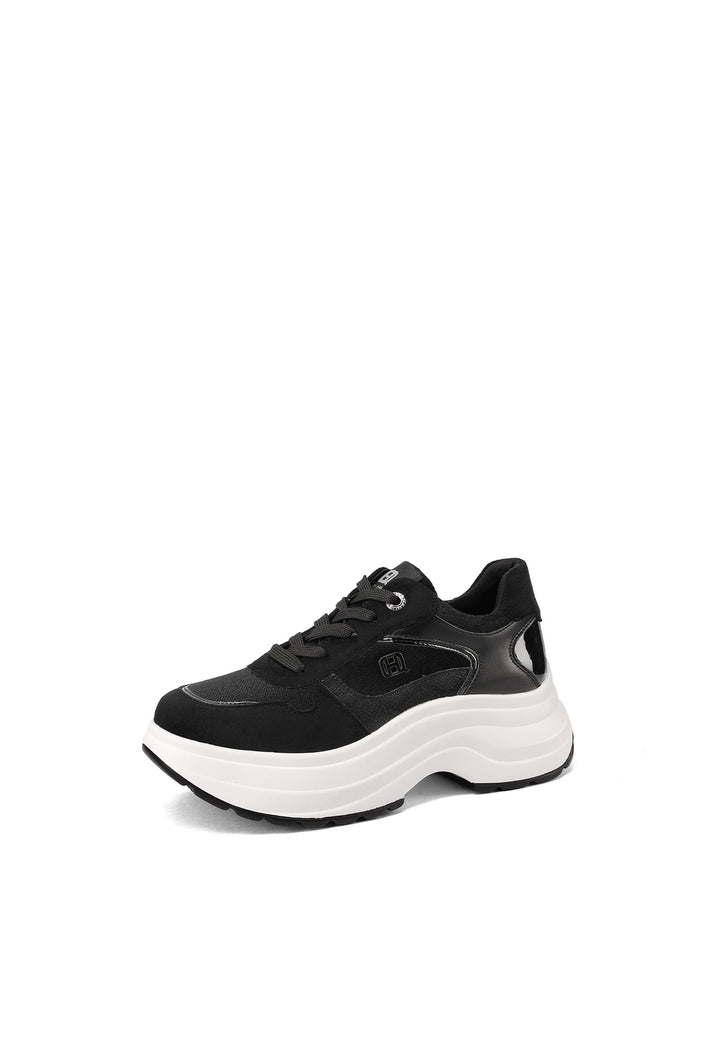 Sneakers da donna con zeppa in camoscio e inserti metallizzati