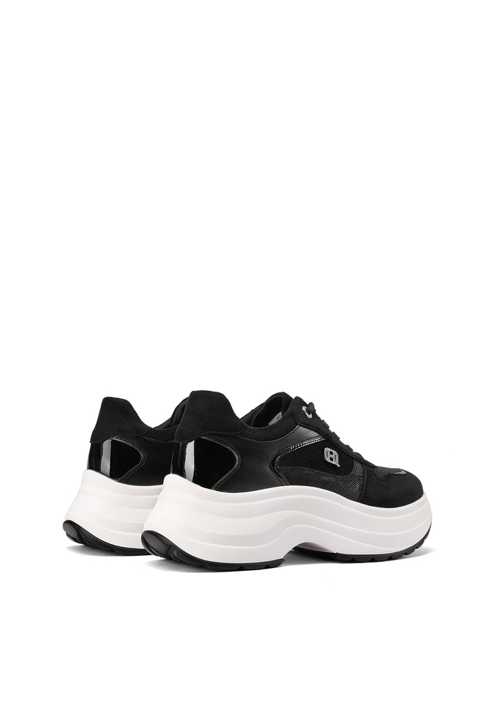 Sneakers da donna con zeppa in camoscio e inserti metallizzati