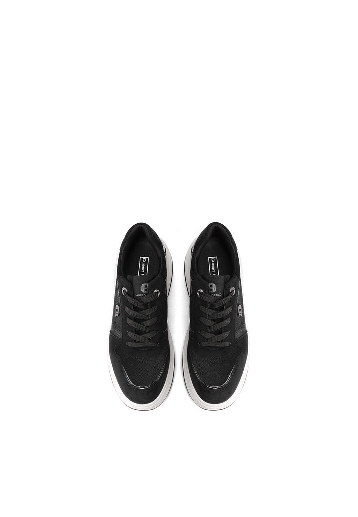 Sneakers da donna con zeppa in camoscio e inserti metallizzati