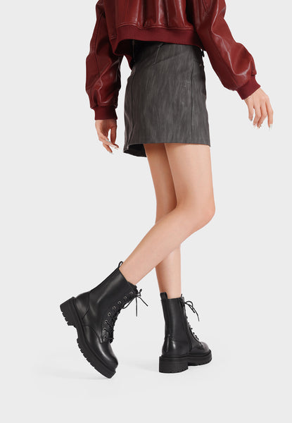 Women's high-top lace-up faux leather combat boots | Queen Helena
