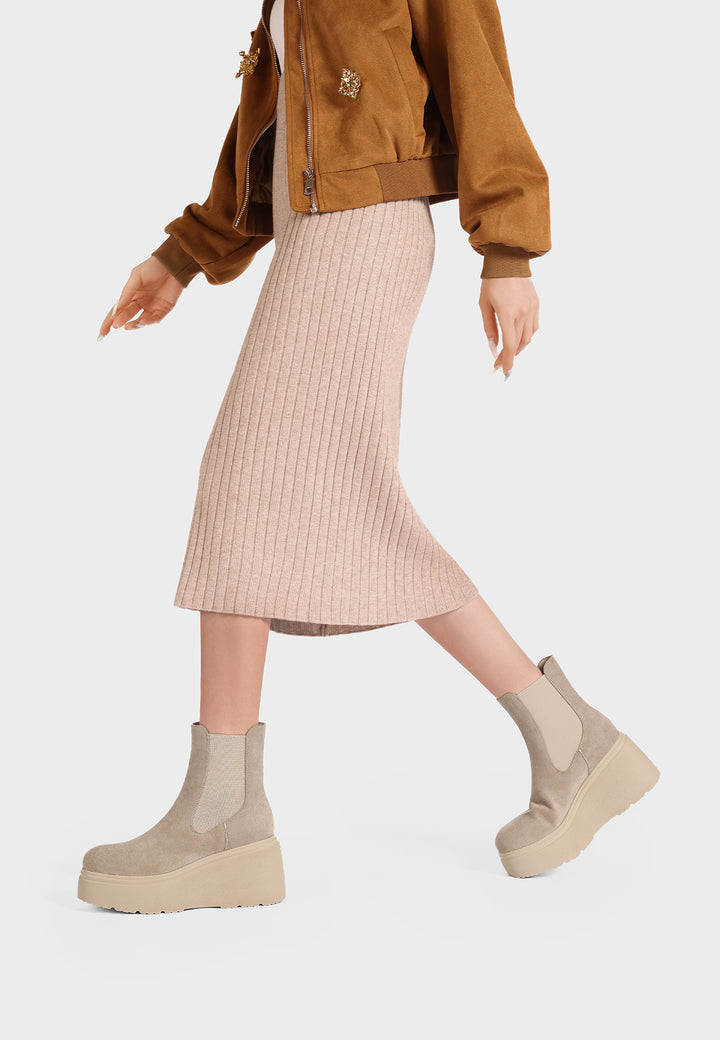 Stivaletti donna chelsea con zeppa alta platform Queen Helena beige