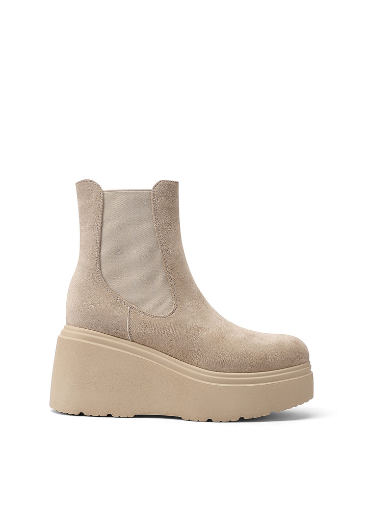 Stivaletti donna chelsea con zeppa alta platform Queen Helena beige