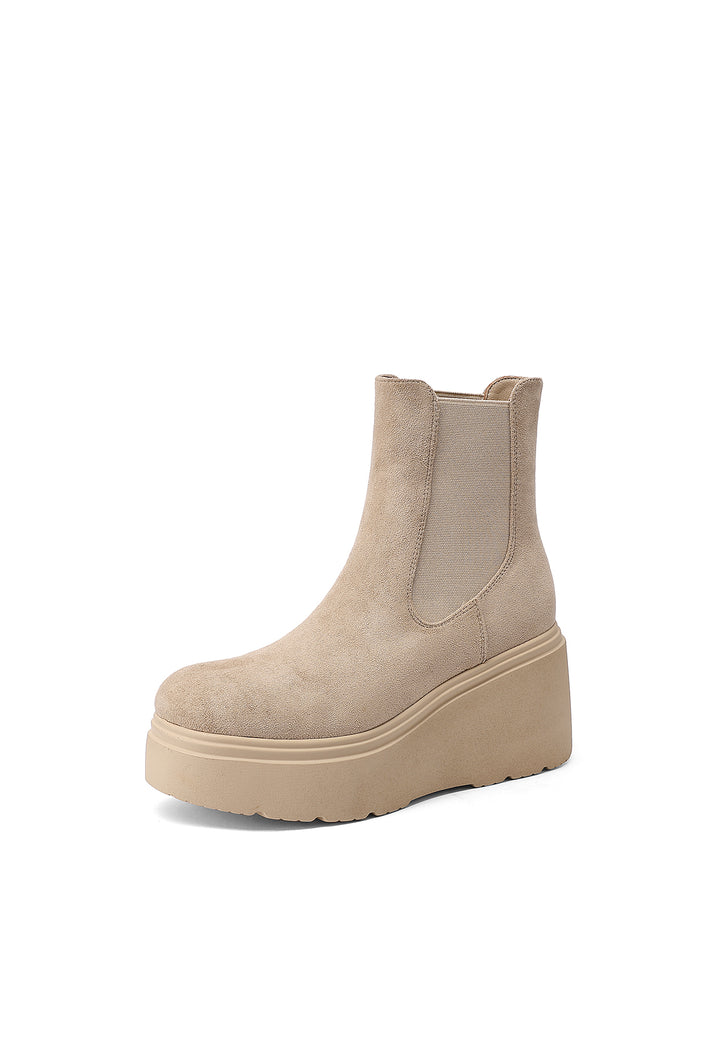 Stivaletti donna chelsea con zeppa alta platform Queen Helena beige