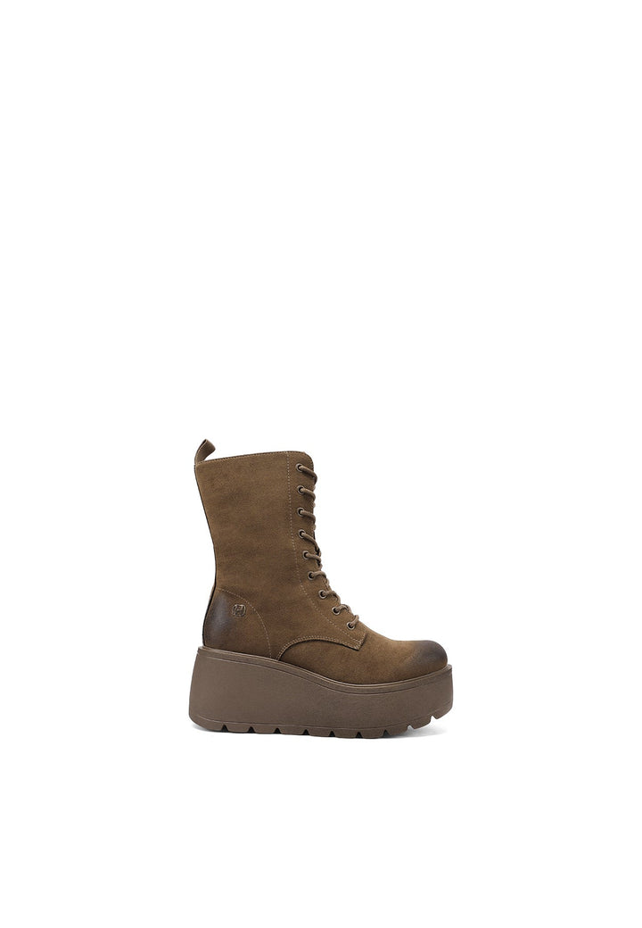 stivaletti queen helena con zeppa da 7 cm in ecopelle khaki