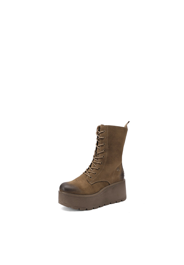stivaletti queen helena con zeppa da 7 cm in ecopelle khaki
