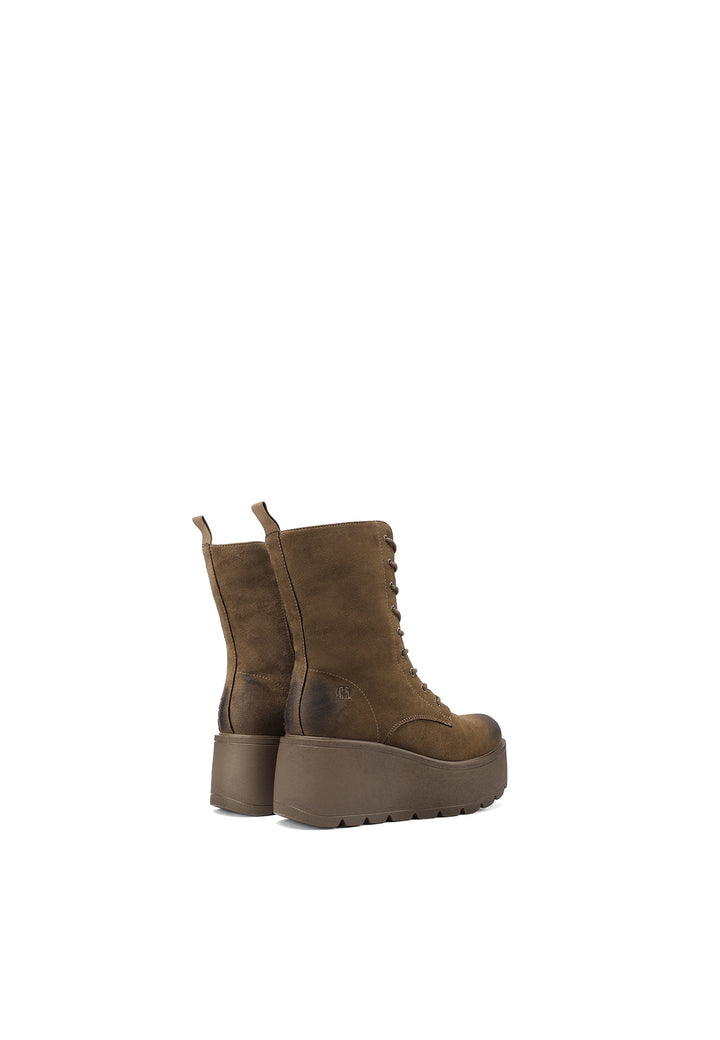 stivaletti queen helena con zeppa da 7 cm in ecopelle khaki