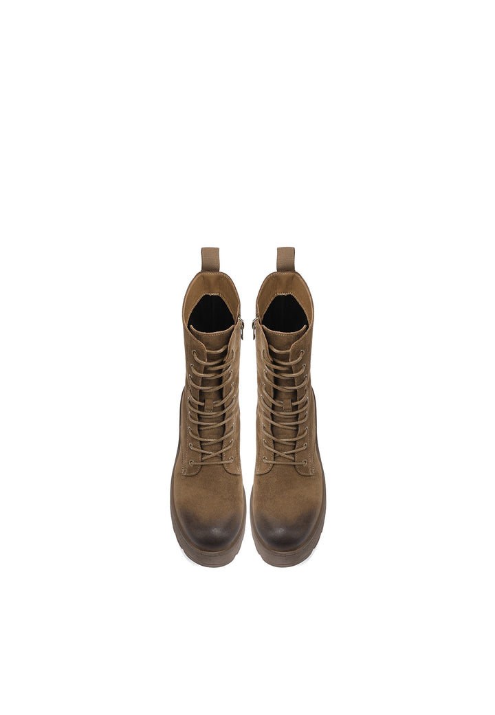 stivaletti queen helena con zeppa da 7 cm in ecopelle khaki