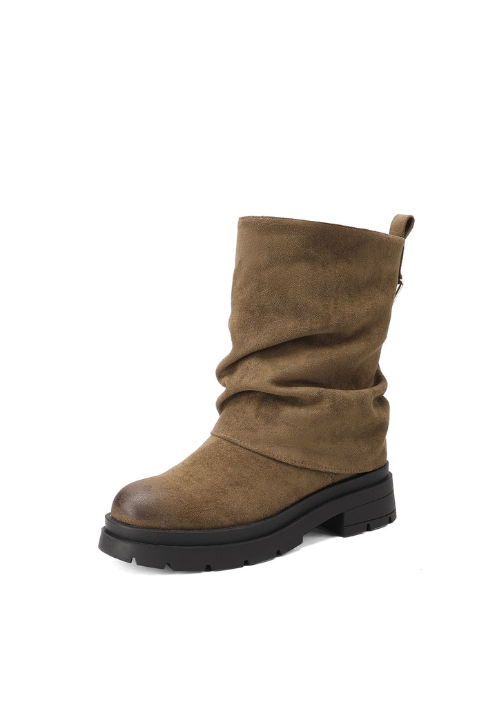 Stivaletti donna bassi con gambale morbido e suola carrarmato khaki