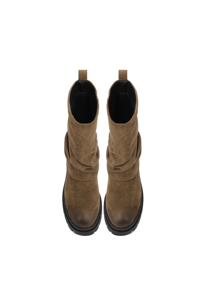 Stivaletti donna bassi con gambale morbido e suola carrarmato khaki