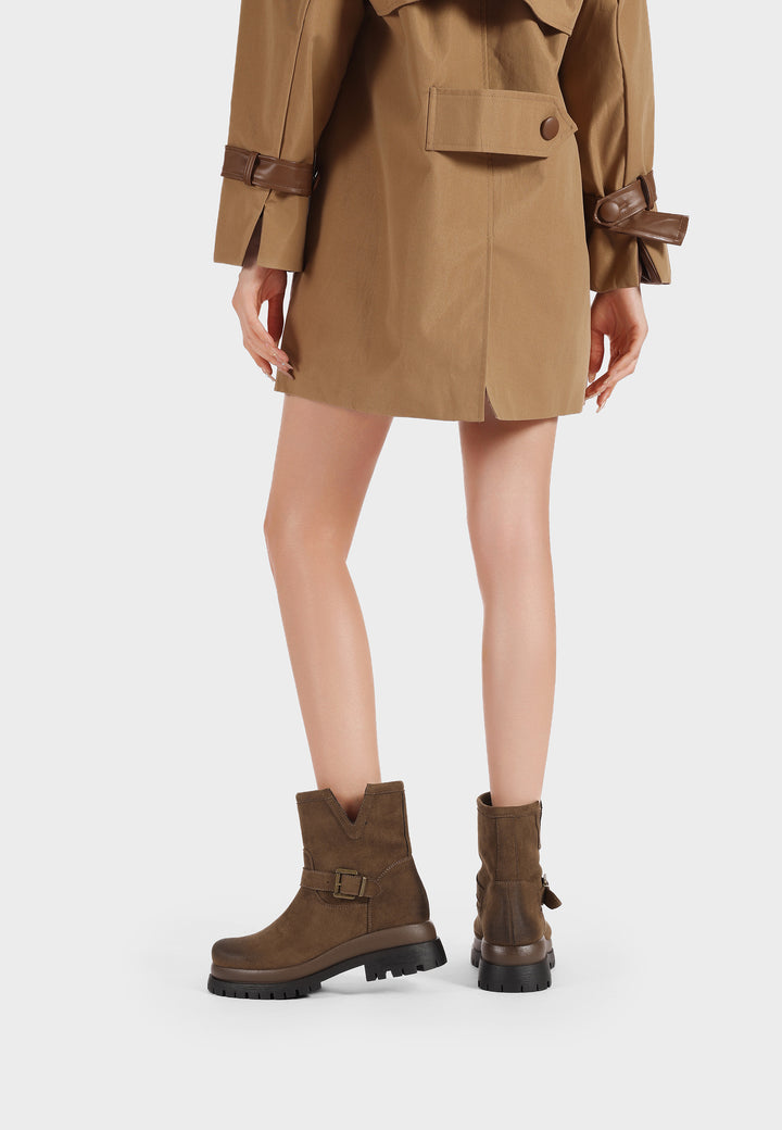 Stivaletti donna biker con fibbia e suola carrarmato Queen Helena khaki
