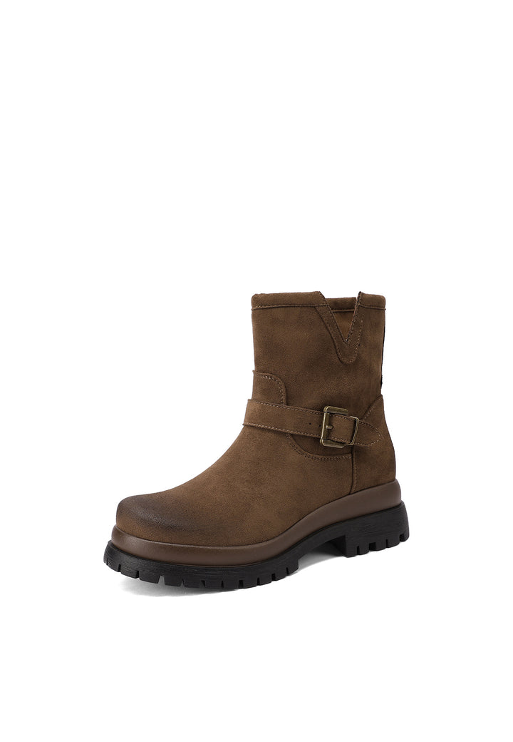 Stivaletti donna biker con fibbia e suola carrarmato Queen Helena khaki