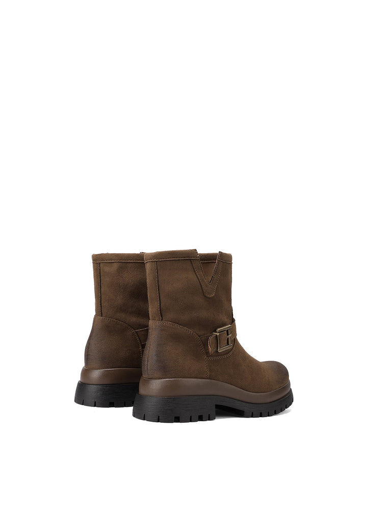 Stivaletti donna biker con fibbia e suola carrarmato Queen Helena khaki