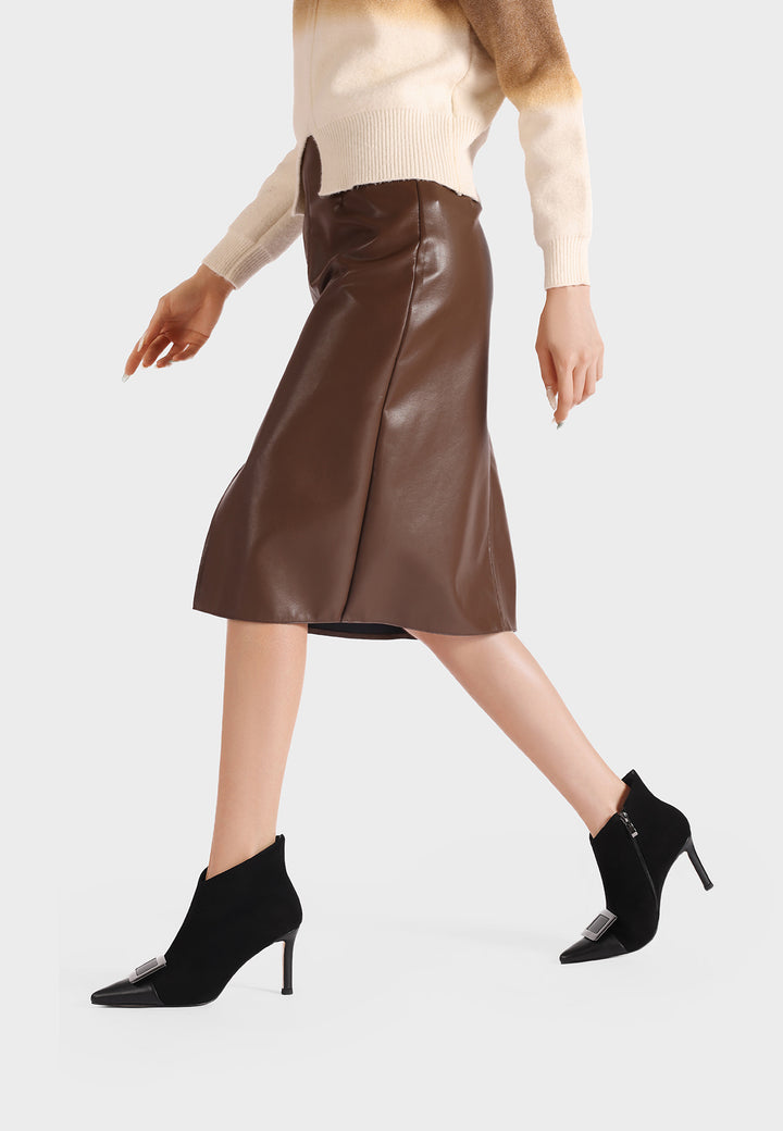 Stivaletti donna eleganti a punta con tacco medio e fibbia decorativa neri