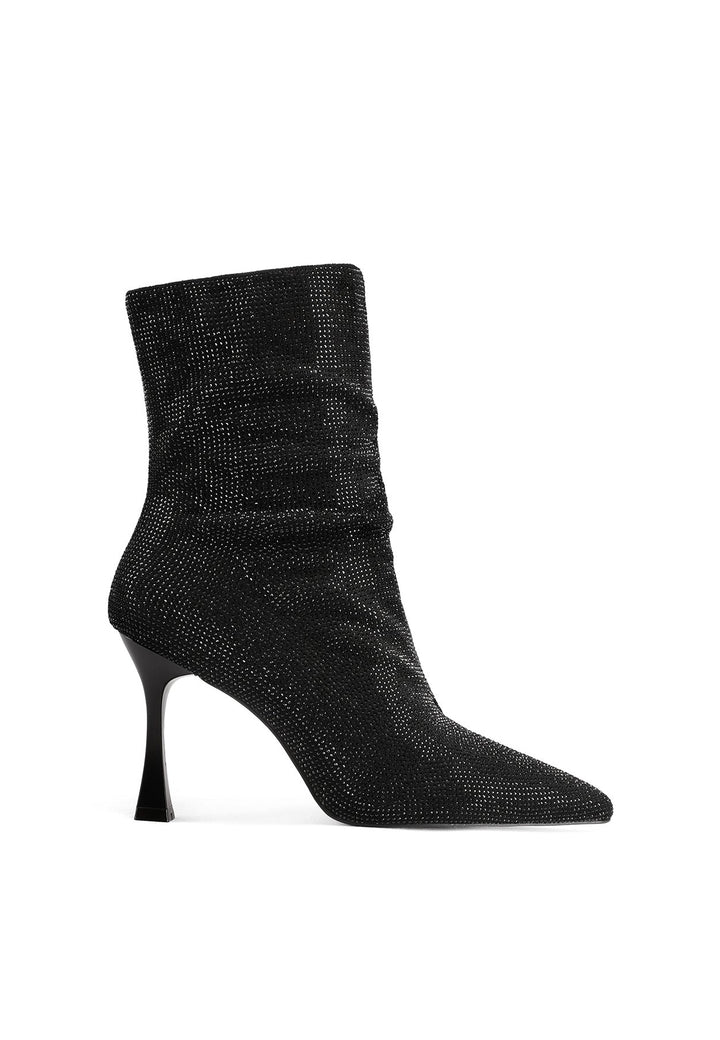 Stivaletti donna eleganti a punta con tacco sottile e tessuto glitterato