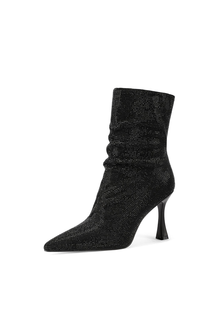 Stivaletti donna eleganti a punta con tacco sottile e tessuto glitterato