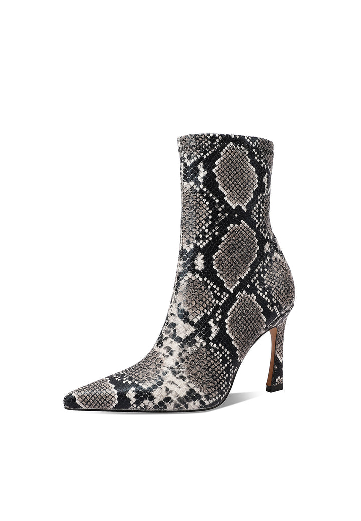Stivaletti donna tronchetto a calza con tacco a spillo snake, Queen Helena