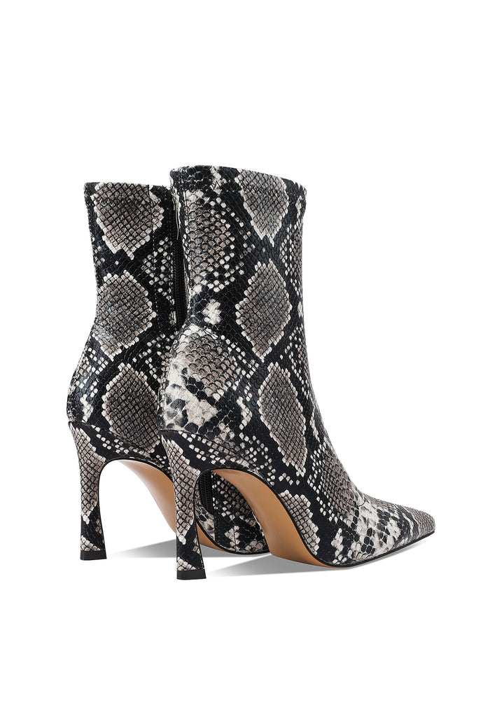 Stivaletti donna tronchetto a calza con tacco a spillo snake, Queen Helena