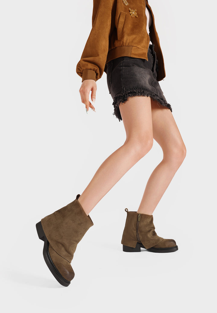stivaletti da donna con gambale risvoltato in ecopelle khaki queen helena X33-70