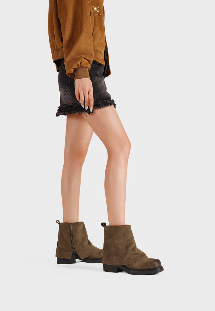 stivaletti da donna con gambale risvoltato in ecopelle khaki queen helena X33-70