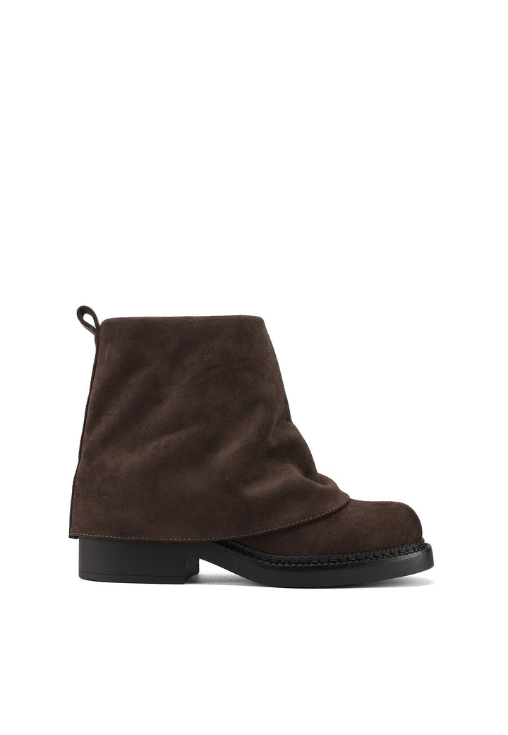 stivaletti da donna con gambale risvoltato in ecopelle marrone queen helena X33-70