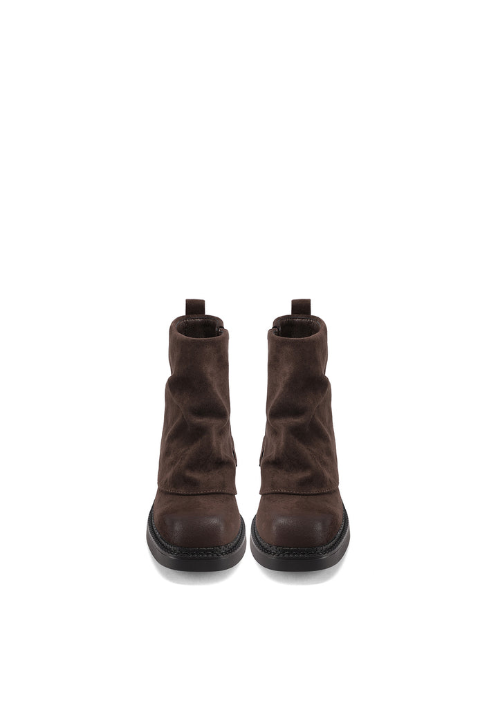 stivaletti da donna con gambale risvoltato in ecopelle marrone queen helena X33-70