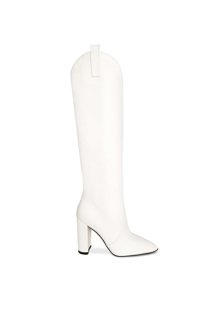 Stivali alti donna con tacco largo e punta sfilata bianchi