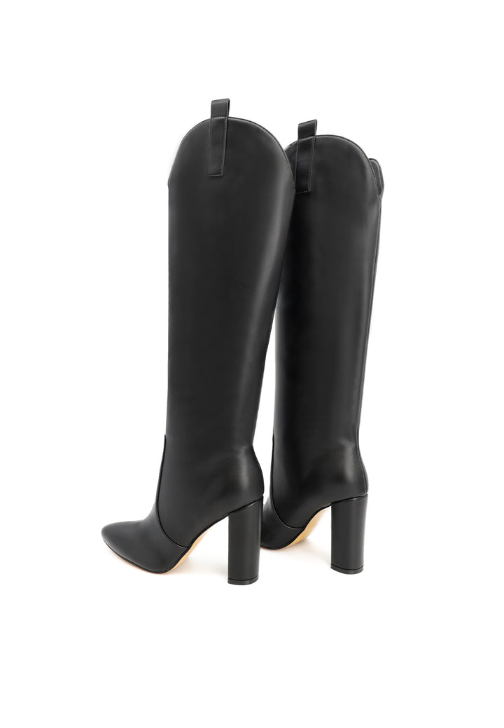 Stivali alti donna con tacco largo e punta sfilata neri