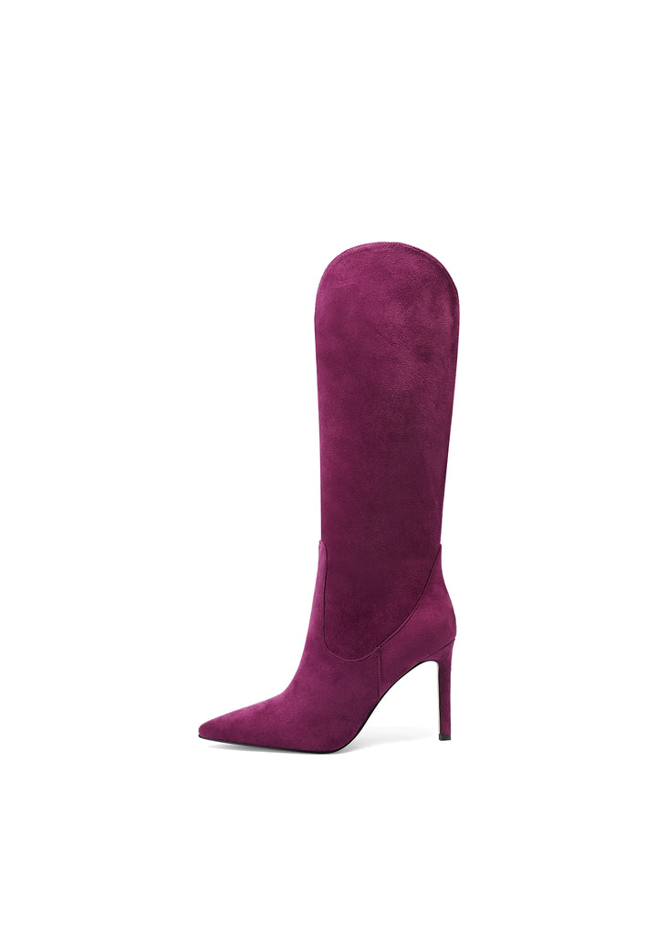 Stivali alti da donna colore viola con tacco a spillo