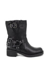 Stivali bikers da donna con fibbie e tacco basso colore nero