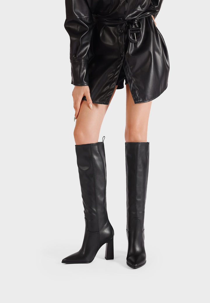 Stivali donna alti eleganti a punta con tacco largo